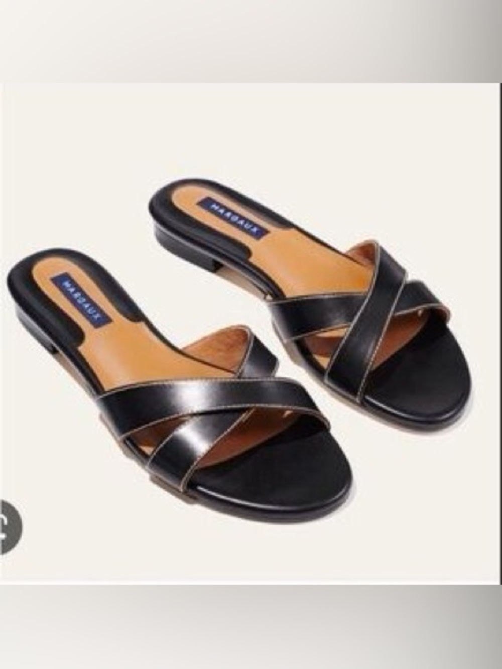 Margaux 37.5 The Slide Black Leather Criss Cross Sandals